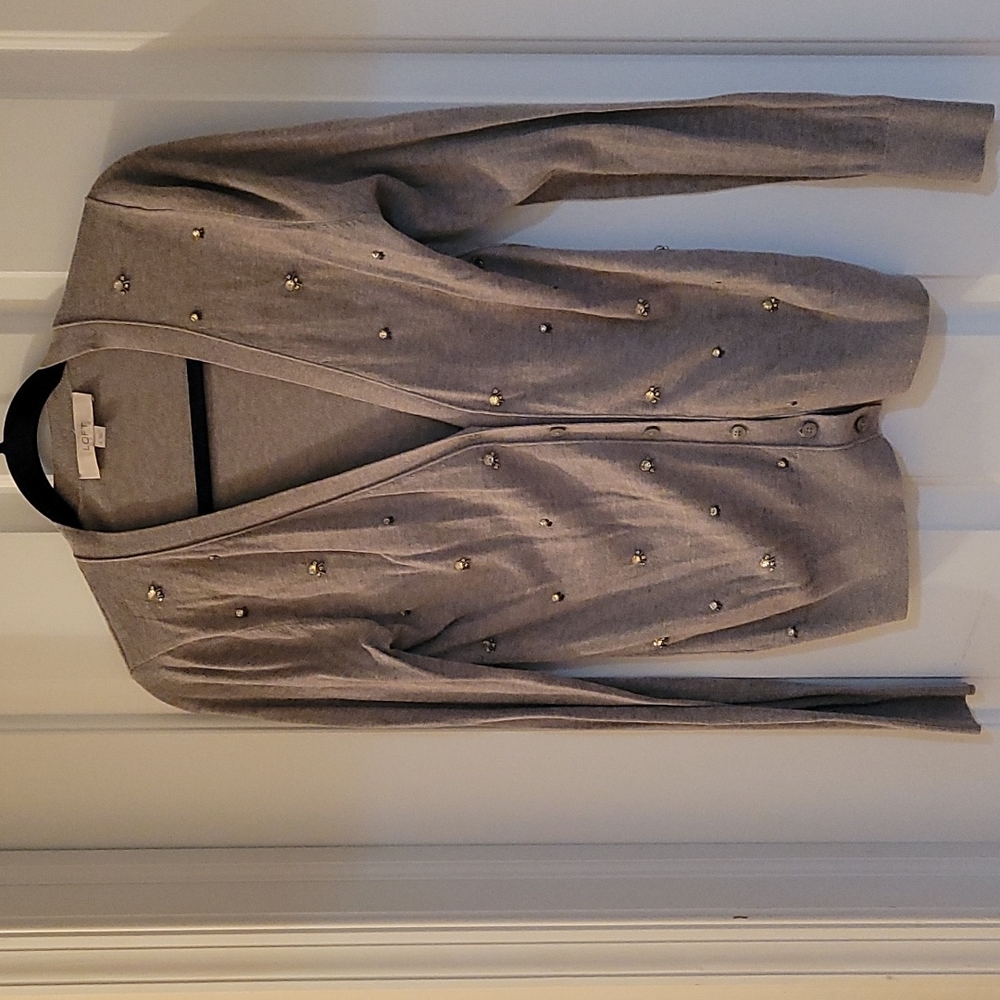 Loft grey rhinestone cardigan small